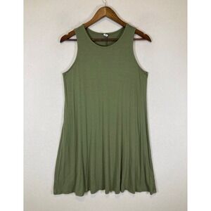 Earthy Minimalist Old Navy Women Med Olive Green Swing Tank Top Sleeveless Crew